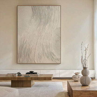 Swirling Impasto Canvas – Cream & Linen Tones – AURA044(Horizontal)