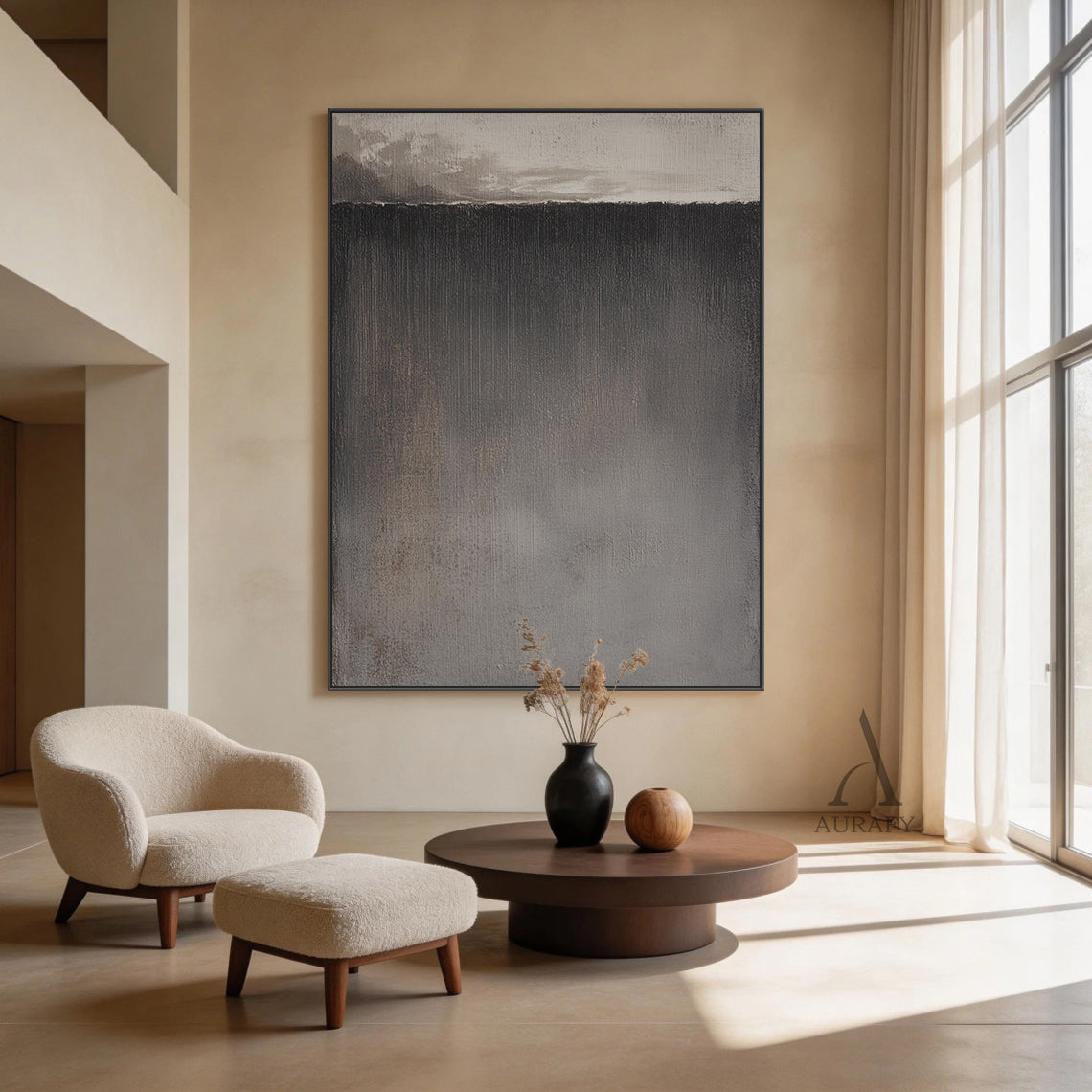 Minimalist Black Gray Wall Art for Modern Living Room Decor AURA385
