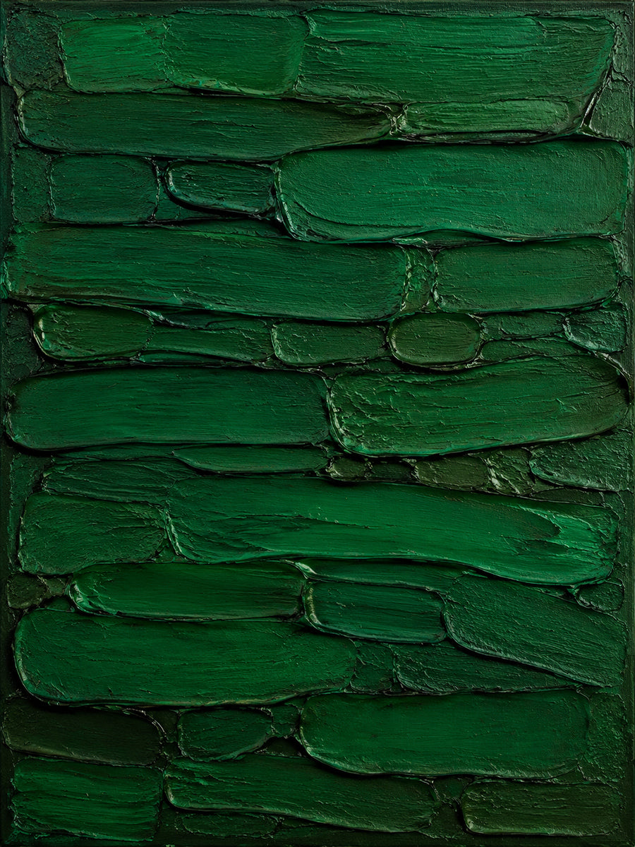 Green 3D Textured Painting Plaster Impasto Knife Stroke Wabi-Sabi Sculpted Canvas Minimalist Luxe Wall Art AURA762