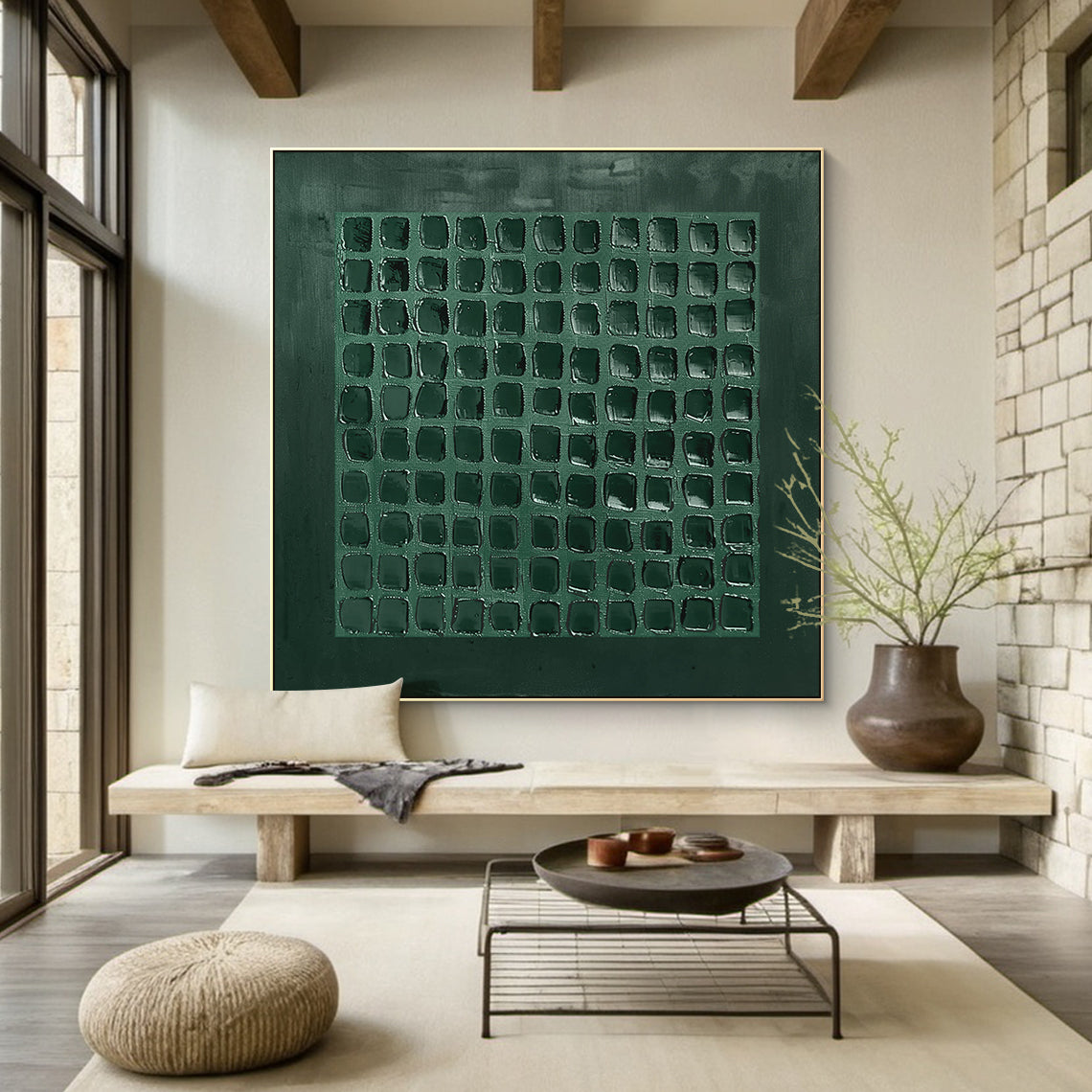 Emerald Grid-Green Abstract Geometry Texture Field-AURA136