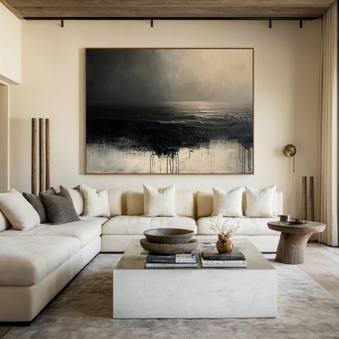 Silent Horizon-Black Abstract Field-AURA141