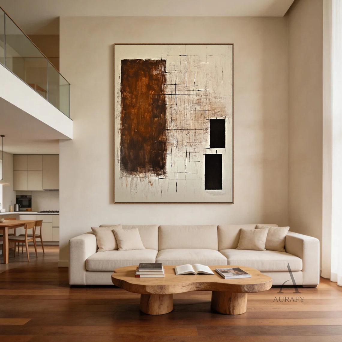 Abstract Beige Brown Wall Art for Home Living Room Decor AURA303