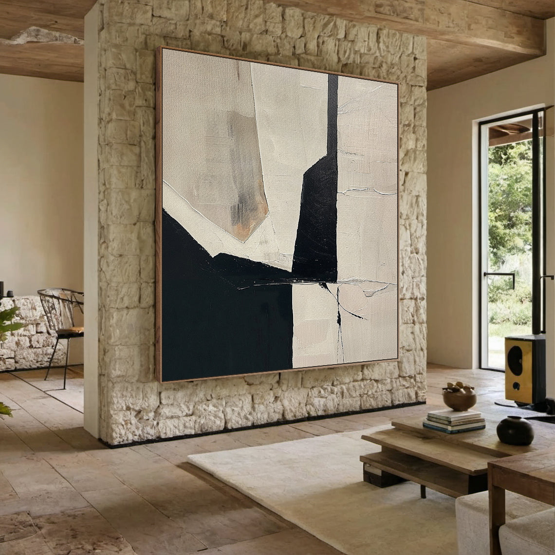 Structural Divide- Black & Beige Geometry Field- AURA151