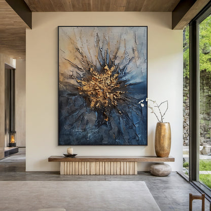 General Abstract Blue Yellow Textured Wall Art Living Room Decor AURA193