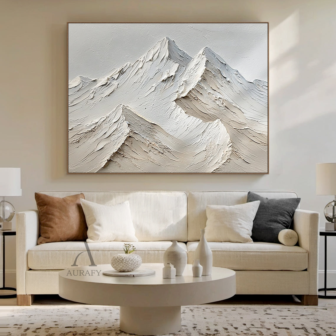 Beige Landscape Impasto Art with Knife Strokes Tactile Surface Modern Organic Sculpted Canvas Handmade AURA454