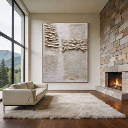 Soft Fold, Beige Brown Mesh and Plaster Textured Painting AURA857
