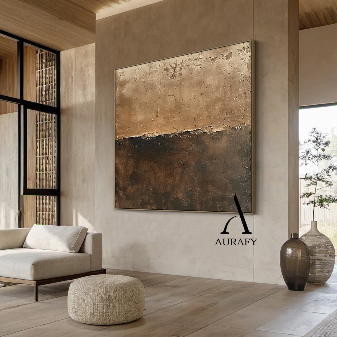 Wabi Sabi Brown Plaster Textured Abstract Art with Cracked Peeling Edges Tactile Surface AURA555