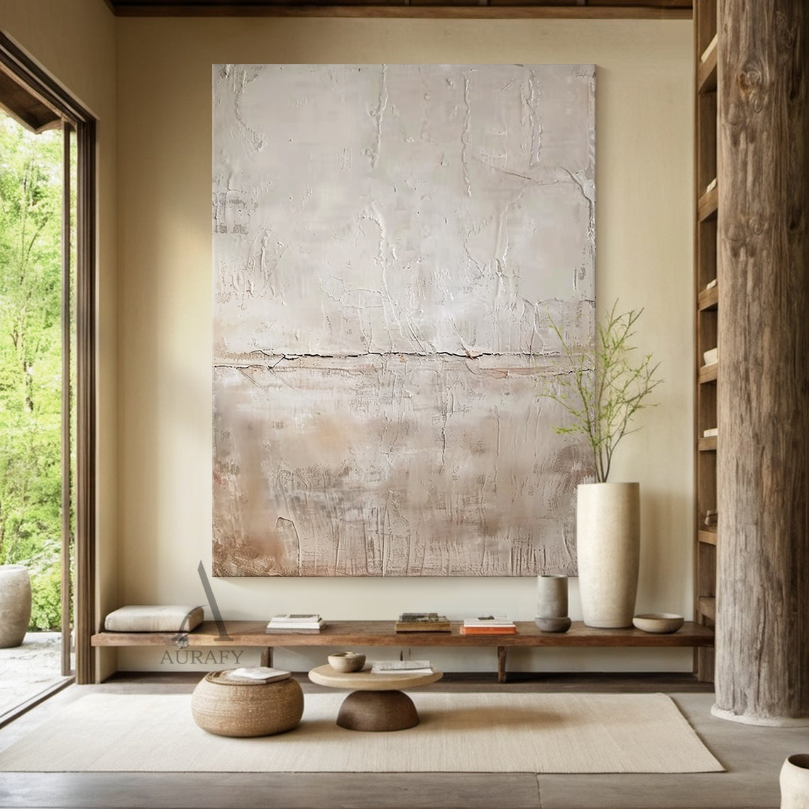 Beige Abstract Painting with Fine Fissures and Soft Tonal Layers - AURA821