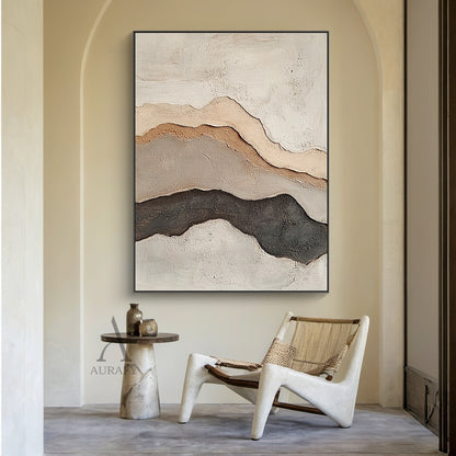 Beige Abstract Landscape Layered Plaster Textured High-Relief Tactile Minimalist Modern Organic Artwork AURA438