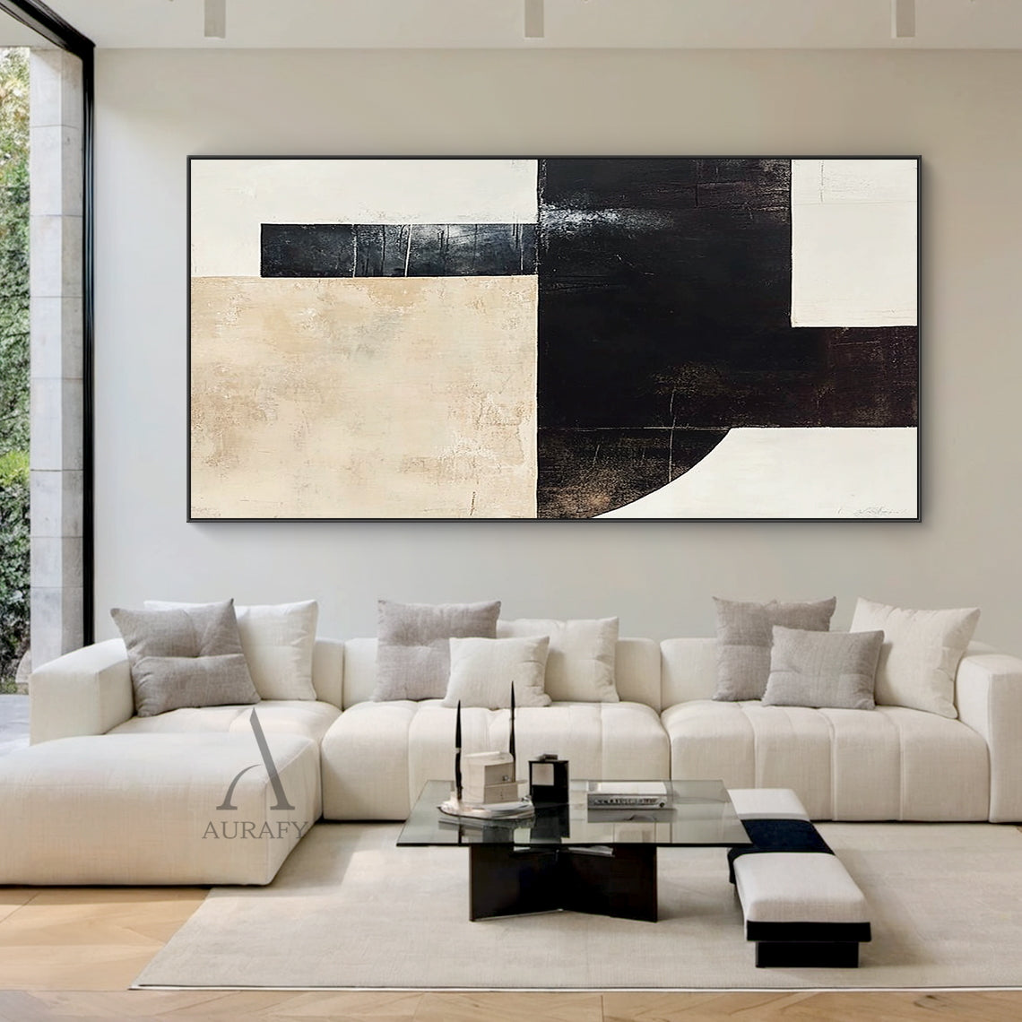 Beige & Black Minimalist Geometric Wall Art - AURA817