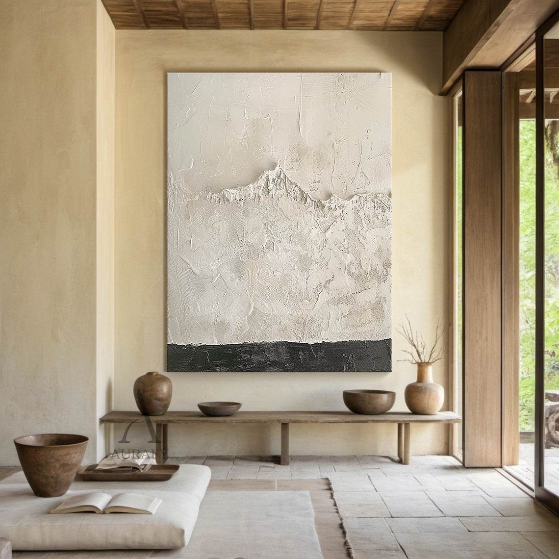 Beige Abstract High-Relief Knife Painted Textured Japandi Minimalist Tactile Sculpted Canvas Wall Art AURA799
