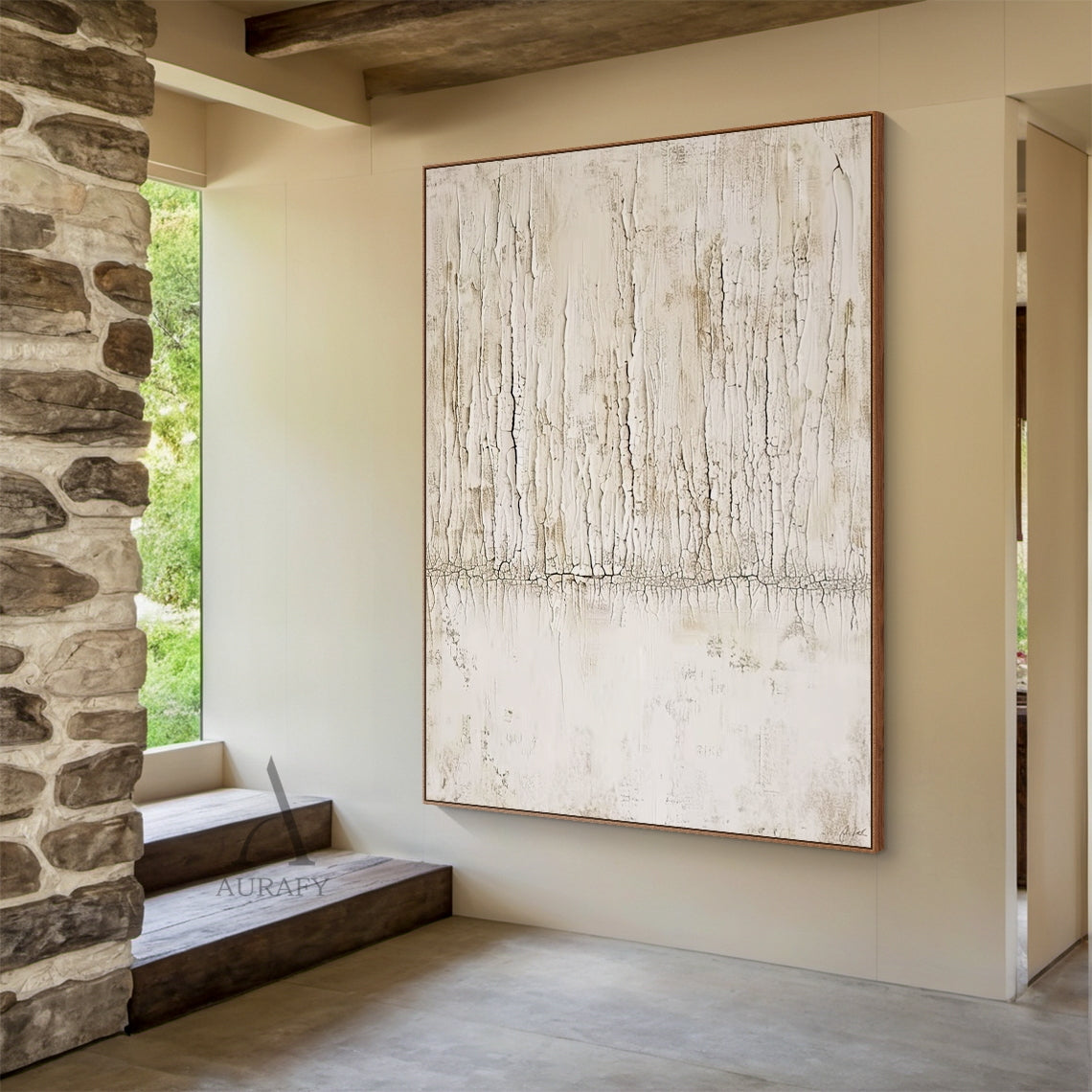 Beige Abstract Wabi-Sabi Wall Art Cracked Plaster Texture Tactile Surface Modern Organic AURA445