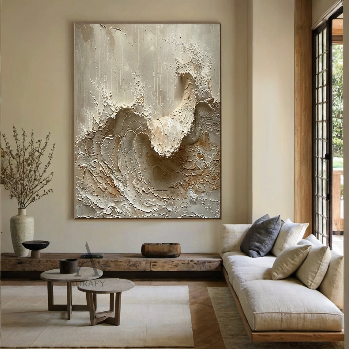 Neutral Textured Ocean Wave Wall Art - AURA668