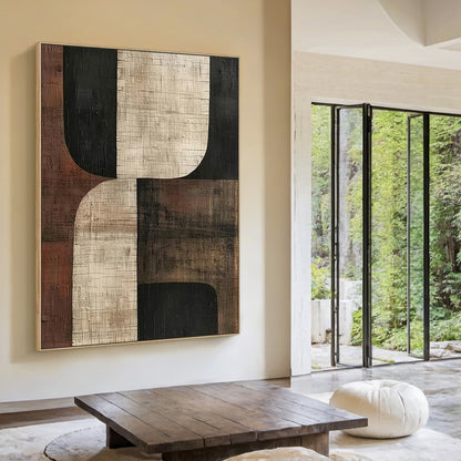 Primitive Balance – Beige Brown & Black Abstract Wall Art – AURA055(Vertical)