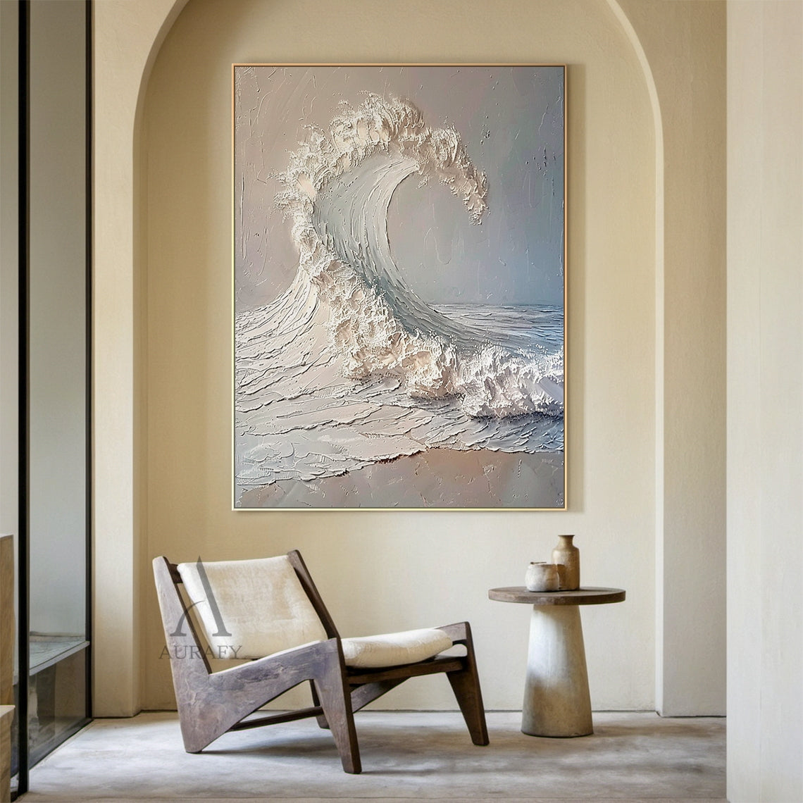 Textured White Curling Wave Wall Art - AURA678