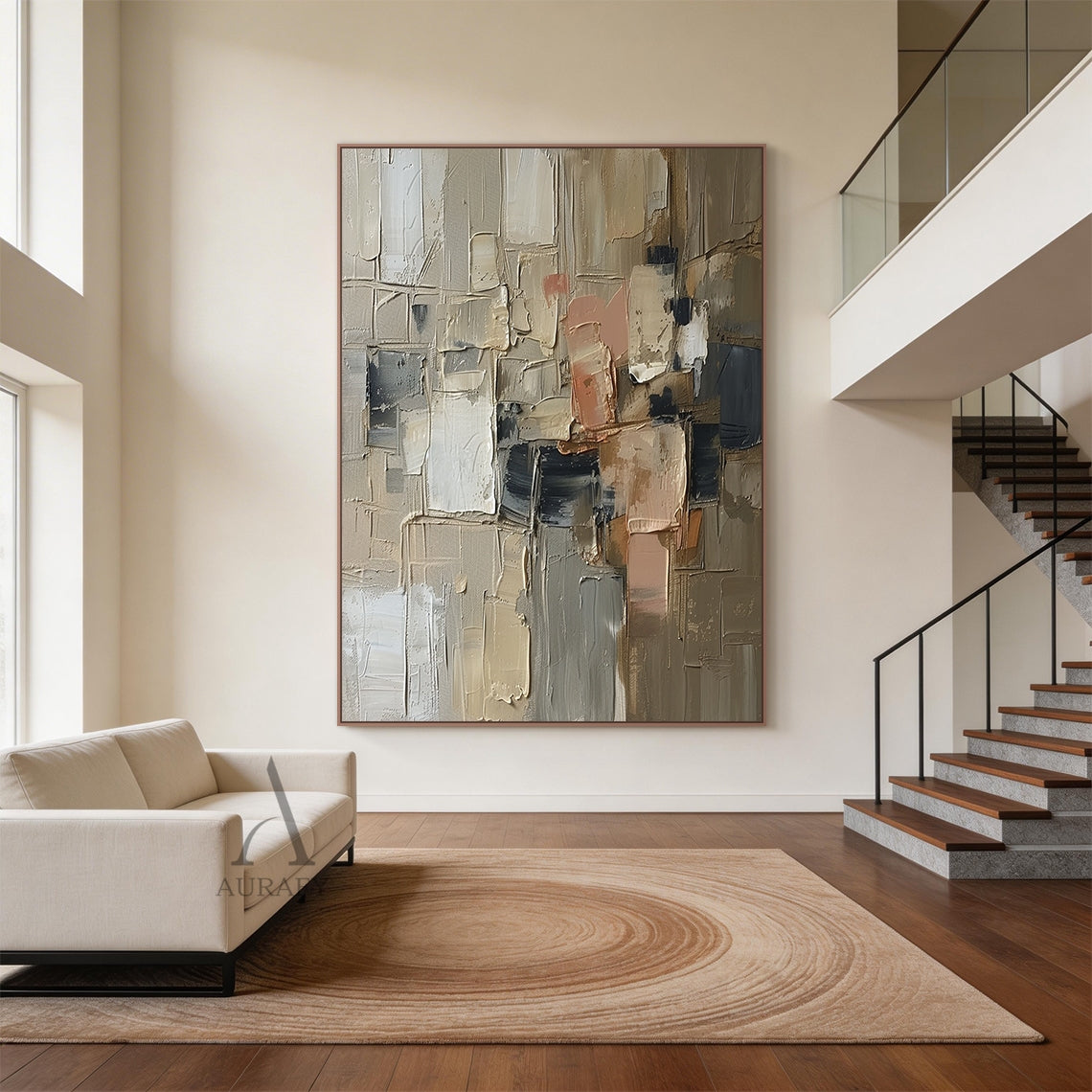 Palette Blocks, Brown Cream and Charcoal Impasto Painting AURA861