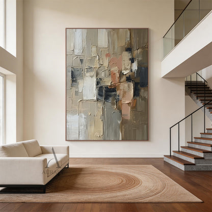 Palette Blocks, Brown Cream and Charcoal Impasto Painting AURA861
