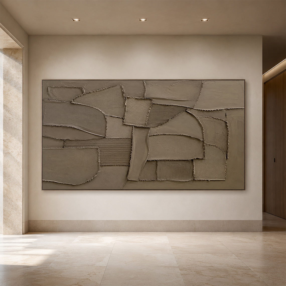 Brown 3D Textured Plaster Wall Art Japandi Wabi Sabi Geometric Sculpted Canvas High Relief Artwork AURA773