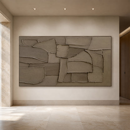 Brown 3D Textured Plaster Wall Art Japandi Wabi Sabi Geometric Sculpted Canvas High Relief Artwork AURA773