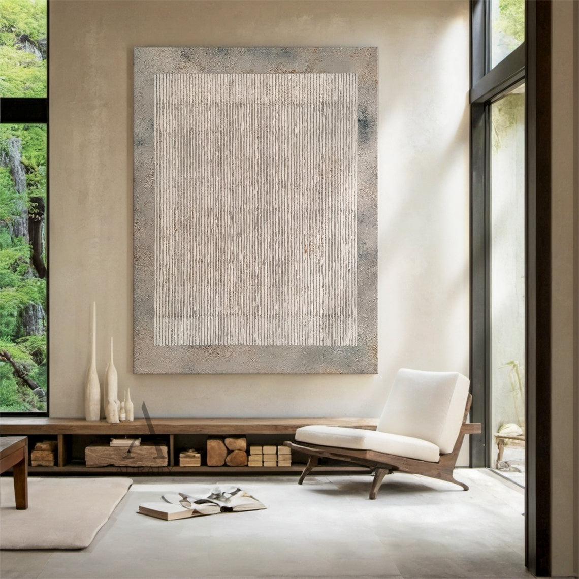 General Abstract Gray Artwork with hand-drawn lines, mottled canvas texture, rustic industrial style AURA594