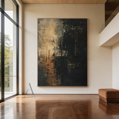 Fault Line, Brown and Black Split-Field Textured Painting AURA873