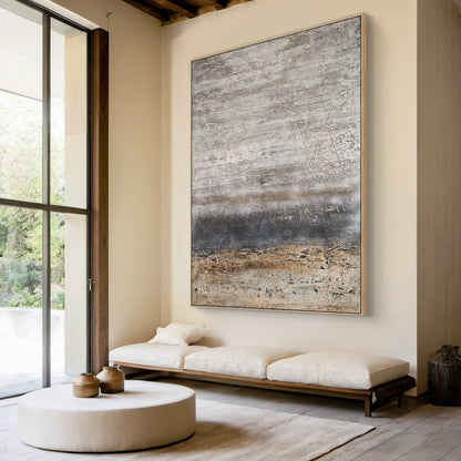 Weathered Horizon-Beige & Brown Wabi-Sabi Art-AURA074