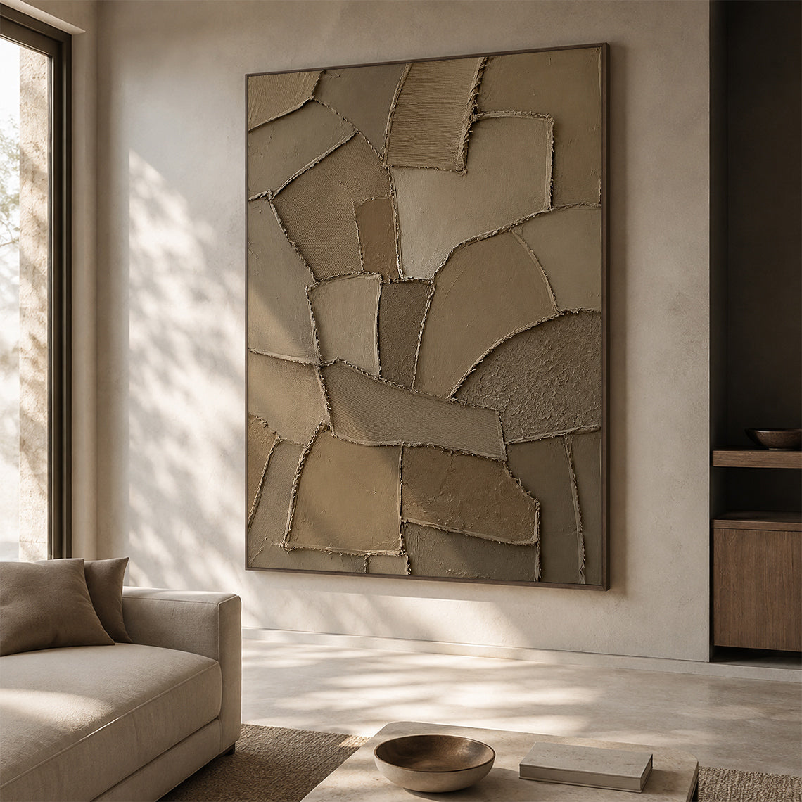 Wabi Sabi Brown 3D Textured Plaster Sculpted Canvas Japandi Minimalist Luxe Tactile Knife Stroke Art AURA771