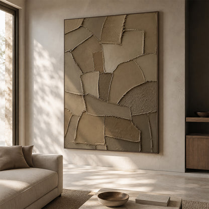 Wabi Sabi Brown 3D Textured Plaster Sculpted Canvas Japandi Minimalist Luxe Tactile Knife Stroke Art AURA771