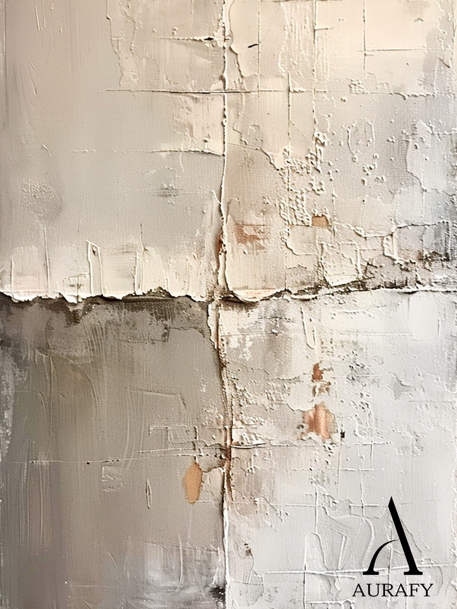 Wabi Sabi Beige Art Plaster Textured Peeling Wall Effect Handcrafted Minimalist Organic Canvas AURA563