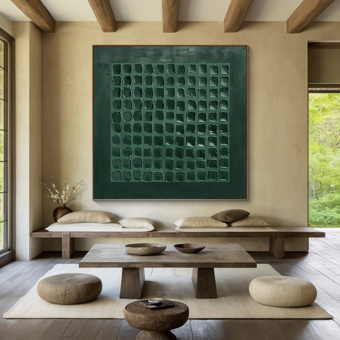 Emerald Grid-Green Abstract Geometry Texture Field-AURA136