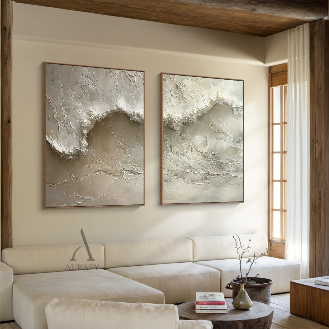Neutral Abstract Sea Texture Wall Art Set of 2 - AURA672