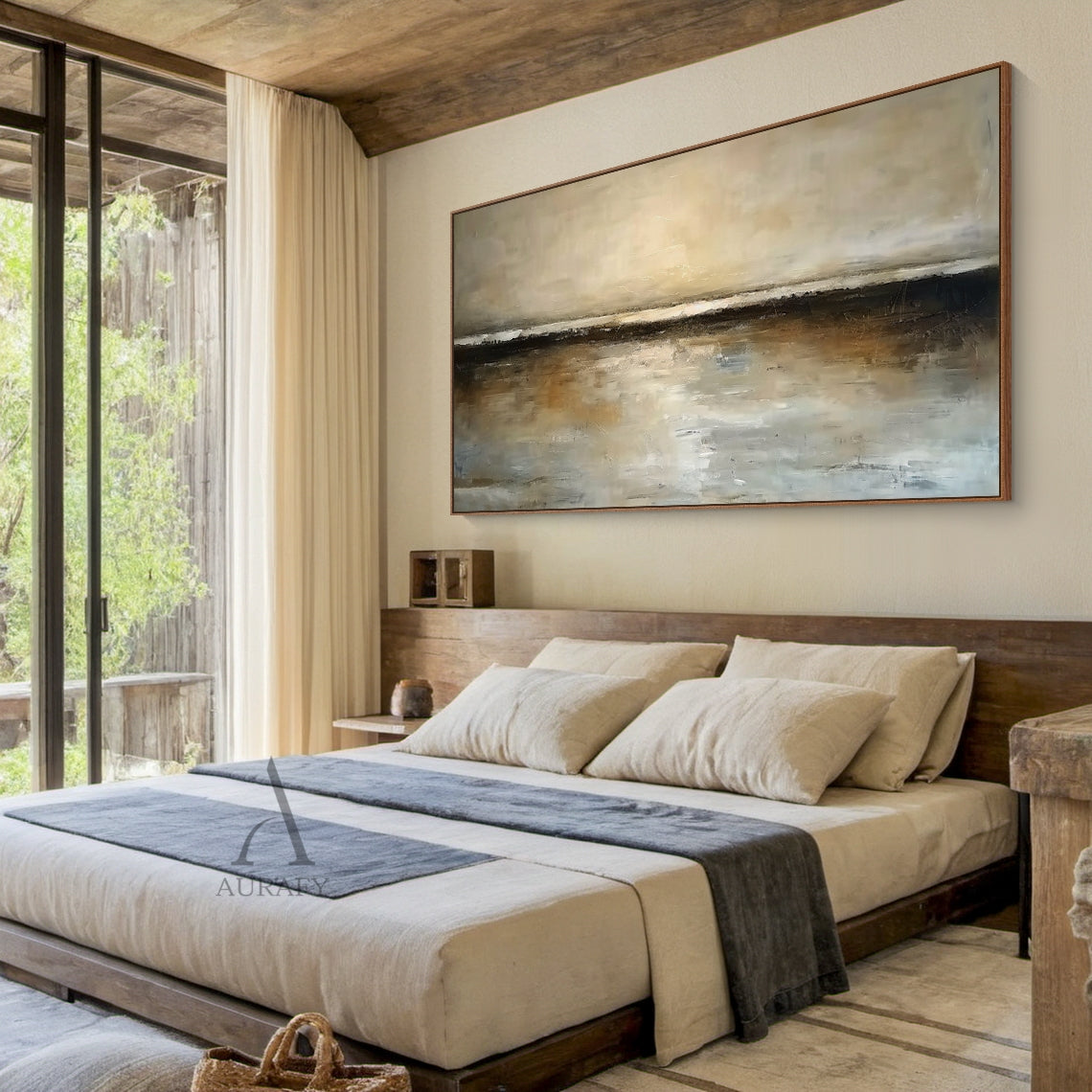 Wabi-Sabi Brown Textured Landscape Painting Minimalist Luxe Plaster Canvas Art Japandi Home Wall Decor AURA743