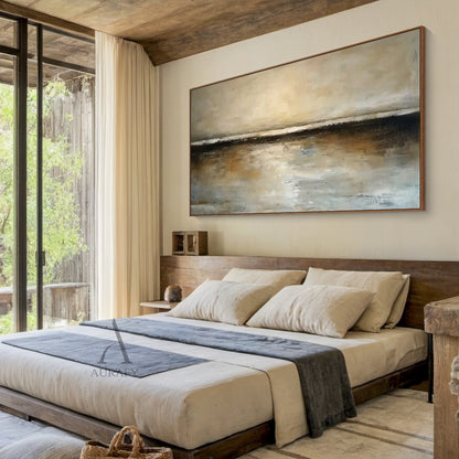 Wabi-Sabi Brown Textured Landscape Painting Minimalist Luxe Plaster Canvas Art Japandi Home Wall Decor AURA743