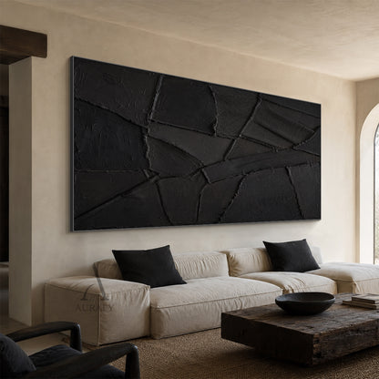 Black Relief, Monochrome Geometric 3D Textured Painting AURA859