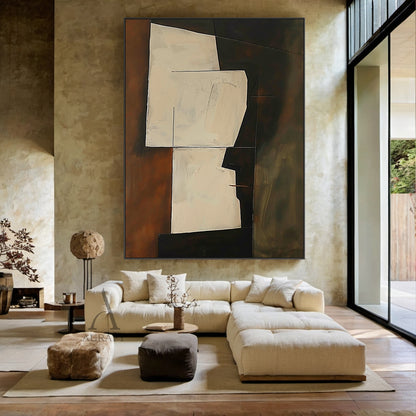 Beige Angular Abstract Forms on a Smoky Brown Ground - AURA841