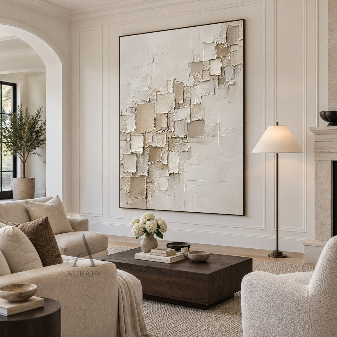 Floating Squares, Beige High-Relief Plaster Painting AURA864