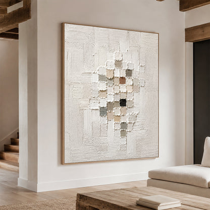 3D Textured White Plaster Painting Wabi-Sabi Japandi High Relief Mosaic Tactile Minimalist Luxe Wall Art AURA768