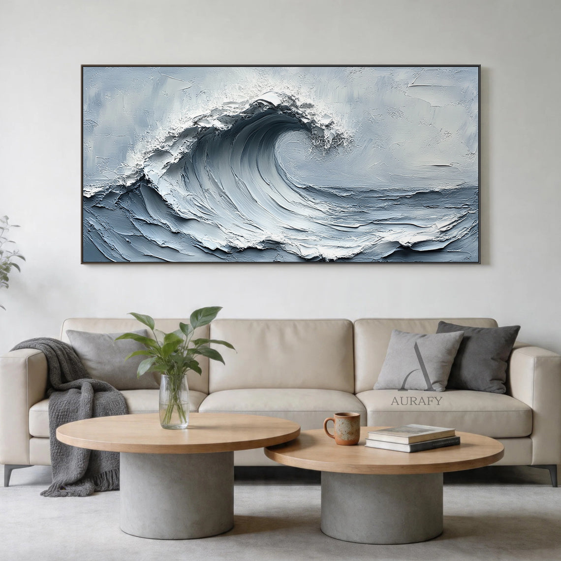 Gray Blue 3D Textured Painting Modern Home Living Room Decor AURA396