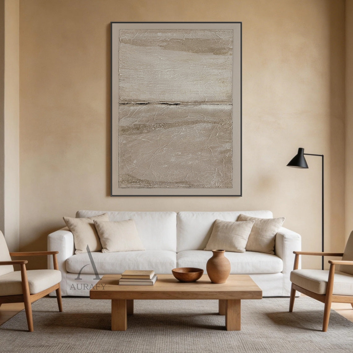 Wabi-Sabi Beige Plaster Textured Japandi Minimalist Abstract Tactile High-Relief Neutral Canvas Wall Artwork AURA740
