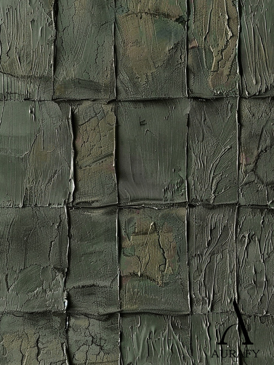 Green Abstract Art Tactile Natural Texture Grid Pattern Thick Paint Wall Decor AURA470