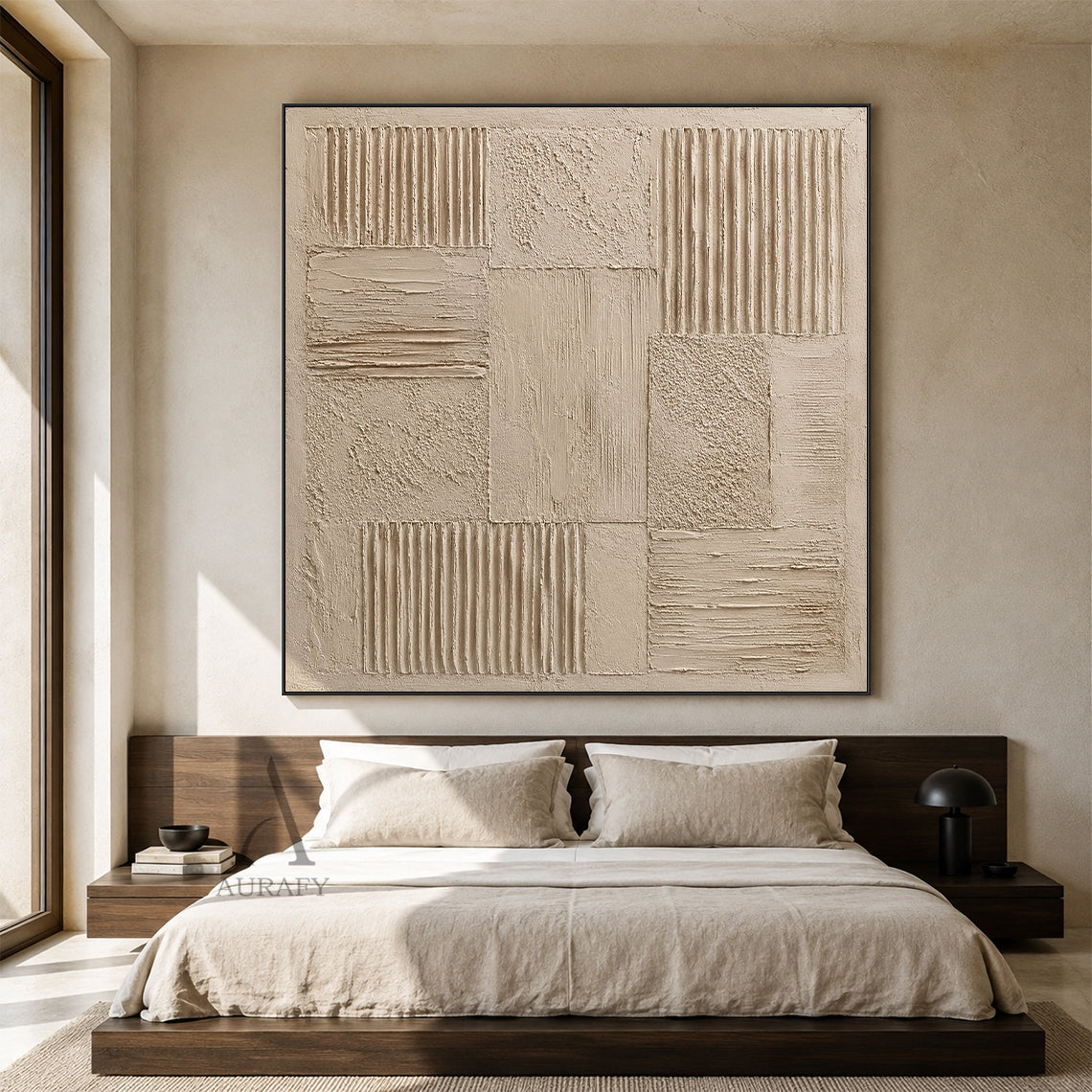 Sand Grid, Beige Brown Ribbed 3D Abstract Painting AURA860