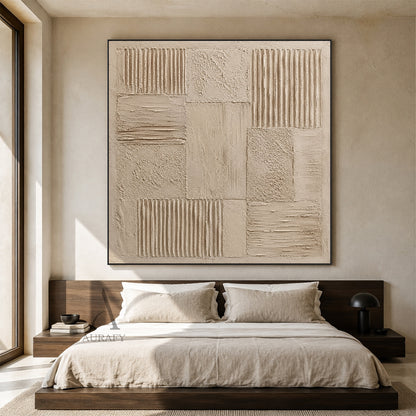 Sand Grid, Beige Brown Ribbed 3D Abstract Painting AURA860