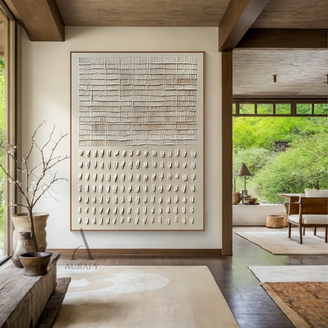 Set of 2 Beige & Black Wabi Sabi Abstract Wall Art | Cracked Plaster Japandi Panels | AURA806