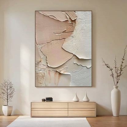 Layered Impasto Canvas – Blush & Cream Tones – AURA008(Vertical)