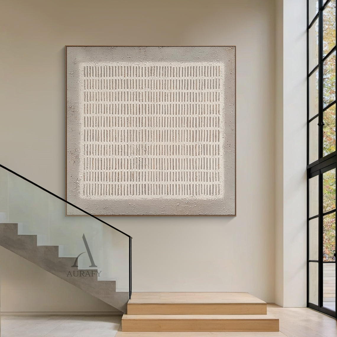 Gray Abstract Art Modern Organic Tactile Surface Rough-Edged Handcrafted Minimalist Grid Neutral Tone AURA600