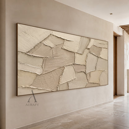 Earthen Patchwork, Beige Brown Geometric Relief Painting AURA858