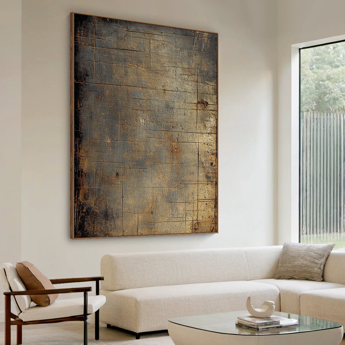 Wabi Sabi Brown Tactile Weathered Aged Artwork with Scratch Marks Rustic Finish AURA585