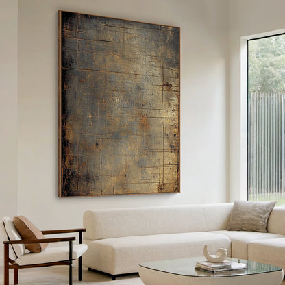 Wabi Sabi Brown Tactile Weathered Aged Artwork with Scratch Marks Rustic Finish AURA585