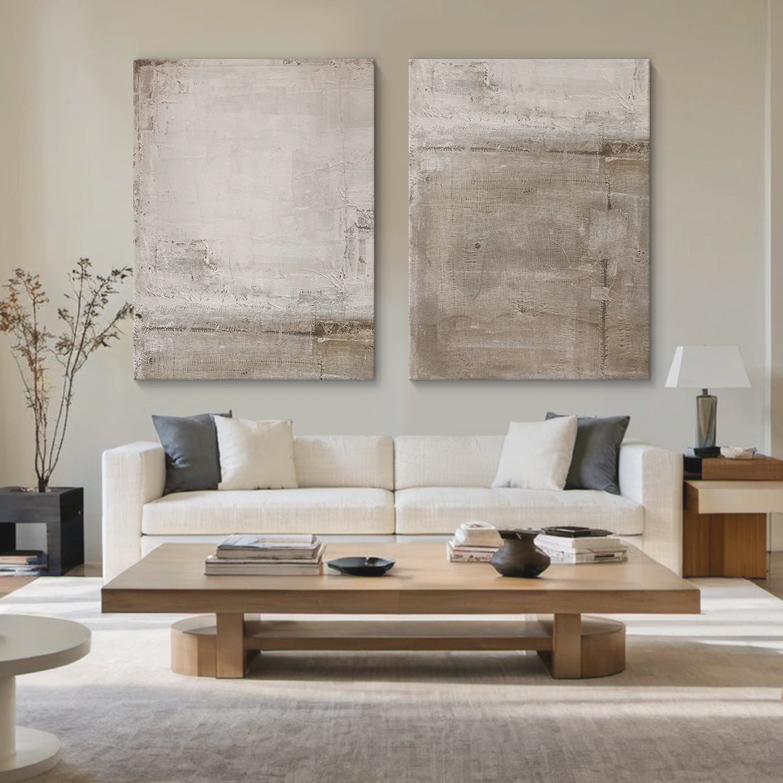 Urban Patina Canvas – Off-White & Warm Taupe Tones – AURA025