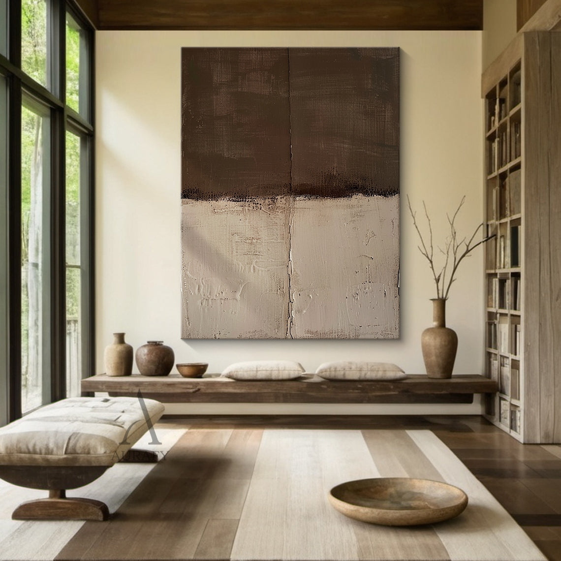 Brown & Beige Wabi-Sabi Textured Abstract Wall Art - AURA811